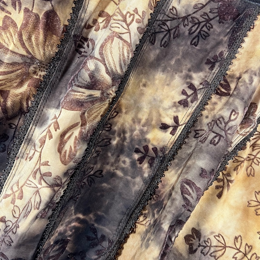 Dressbarn Y2K Tie Dye Brown Velvet Floral Blouse Large - Picture 3 of 7